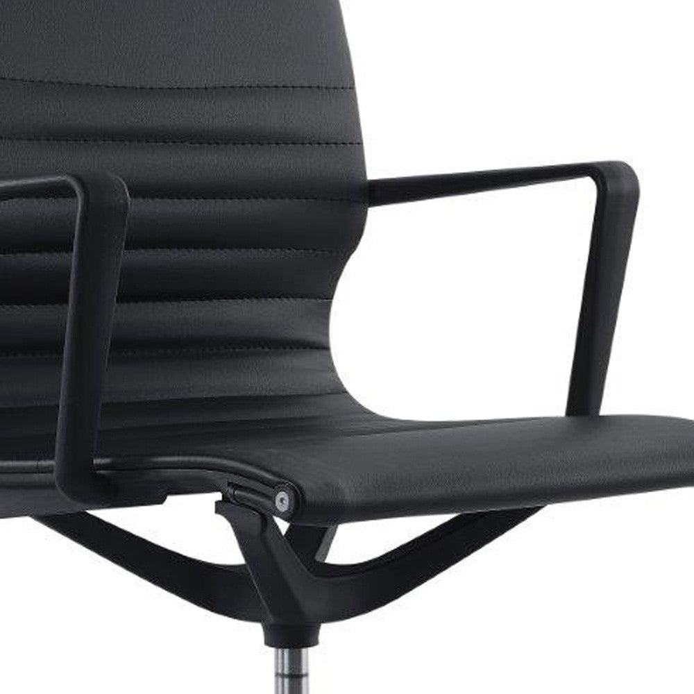 Black Vinyl Tufted Seat Swivel Adjustable Task Chair Fabric Back Plastic Frame