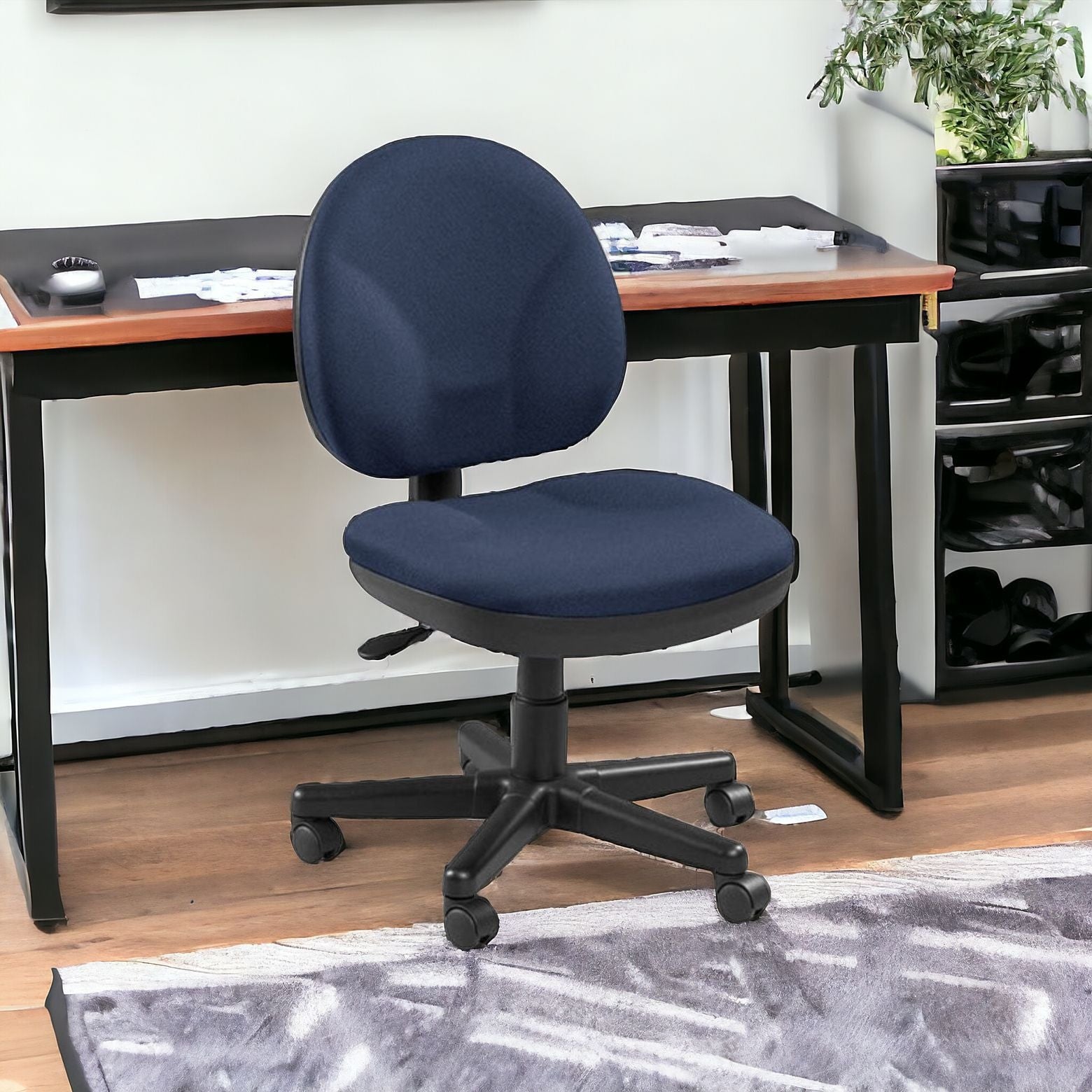 Ebony Fabric Seat Swivel Adjustable Task Chair Fabric Back Plastic Frame