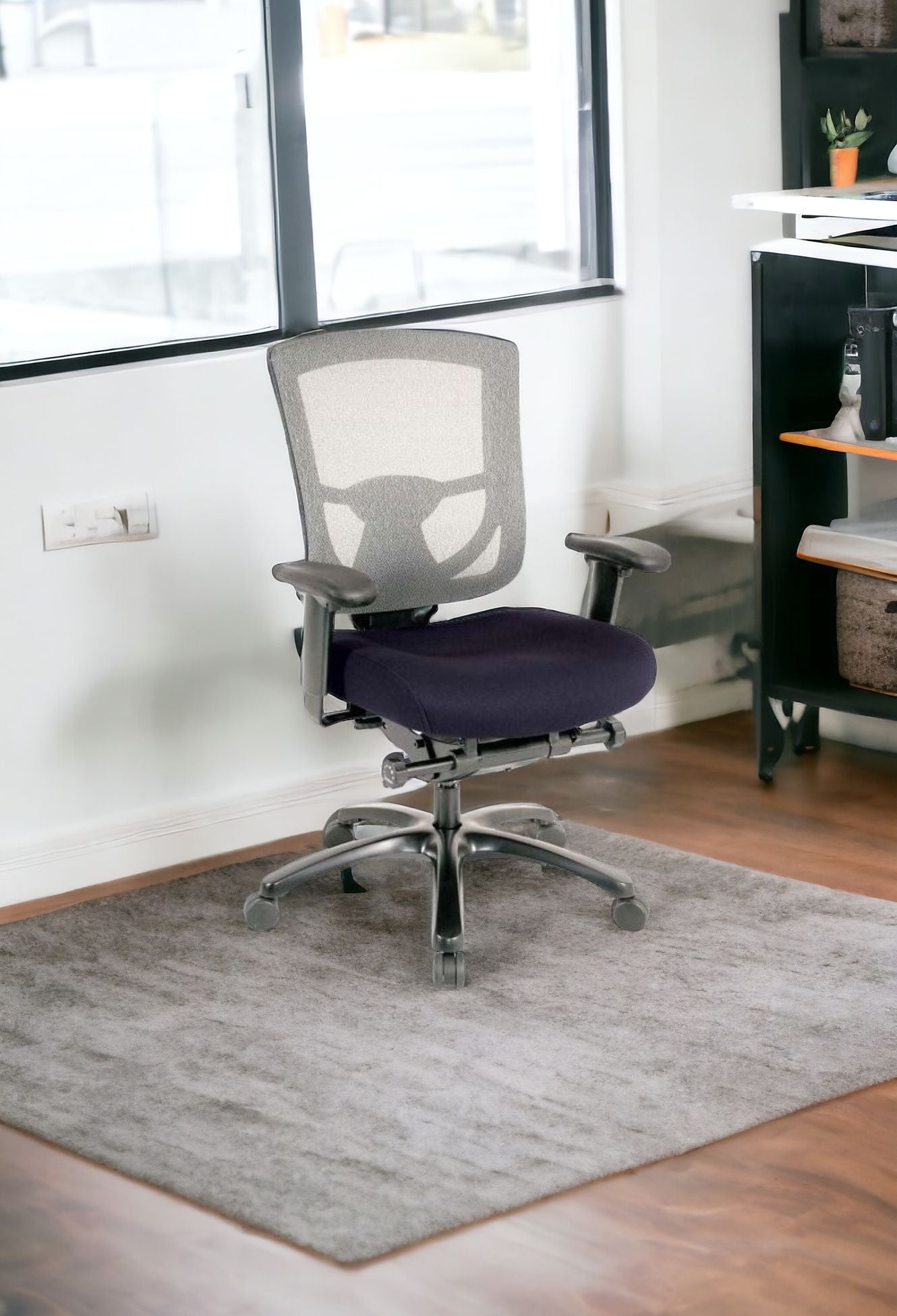 Slate Gray Fabric Seat Swivel Adjustable Task Chair Mesh Back Plastic Frame
