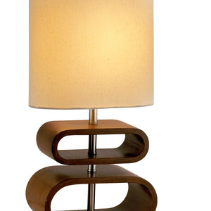 Walnut Wood Finish Stacked Bentwood Ovals With Natural Fabric Oval Shade Table Lamp