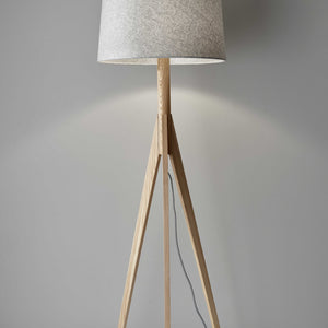 59" Solid Wood Tripod Floor Lamp With Gray Empire Shade