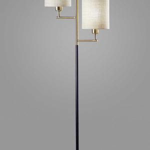 70" Brass Two Light Novelty Floor Lamp With White Drum Shade