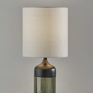 23" Black Glass Bedside Table Lamp With White Shade