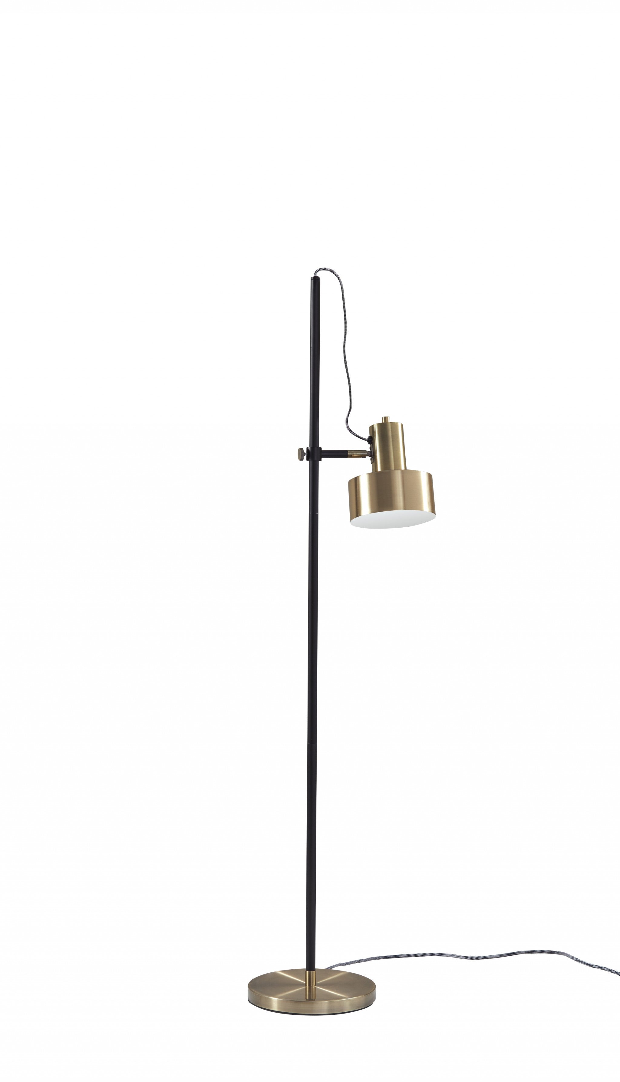 Retro Floor Lamp With Matte Black Pole And Adjustable Jumbo Antique Brass Metal Shade