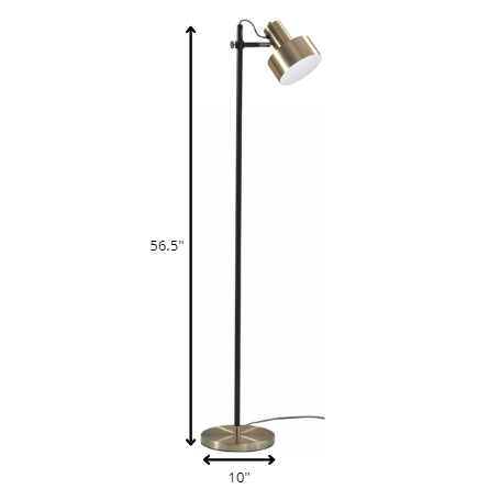 Retro Floor Lamp With Matte Black Pole And Adjustable Jumbo Antique Brass Metal Shade