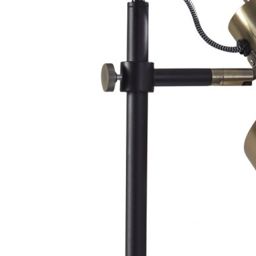 Retro Floor Lamp With Matte Black Pole And Adjustable Jumbo Antique Brass Metal Shade
