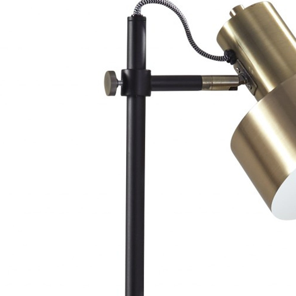 Retro Floor Lamp With Matte Black Pole And Adjustable Jumbo Antique Brass Metal Shade