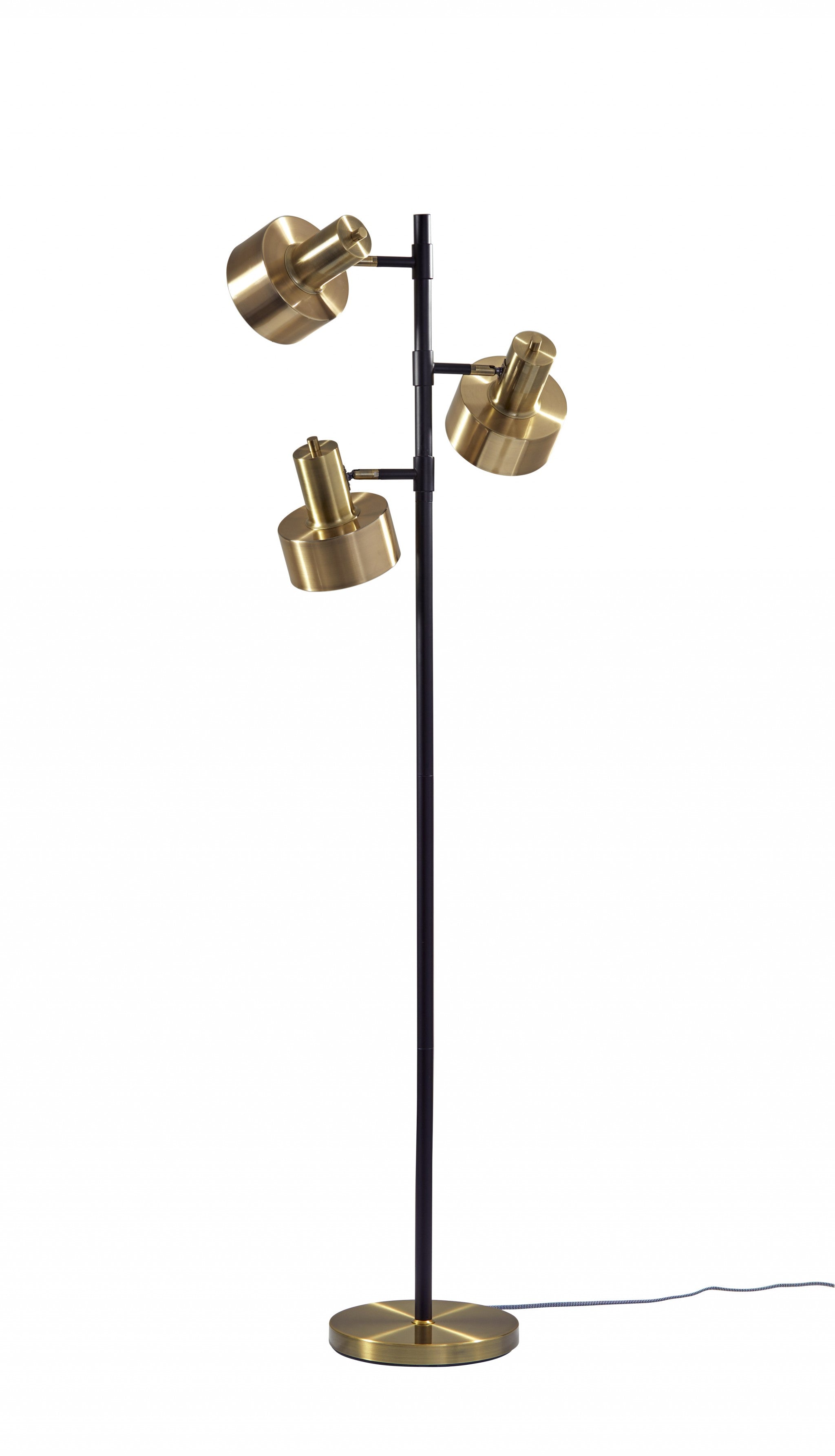 Brass Three Light Tree Floor Lamp With Gold Solid Color Bell Shade 67"