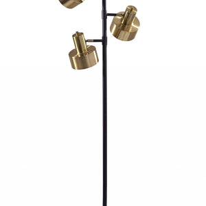 Brass Three Light Tree Floor Lamp With Gold Solid Color Bell Shade 67"