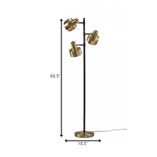 Brass Three Light Tree Floor Lamp With Gold Solid Color Bell Shade 67