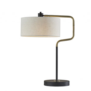 Black Metal With Brass Adjustable Swing Arm And Drum Shade Table Lamp