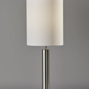 Brushed Steel Metal Stout Pole With Tall Silk Shade Table Lamp