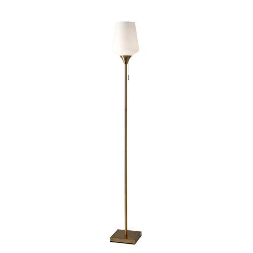 Brass Metal Floor Lamp With White Opal Wine Glass Shade