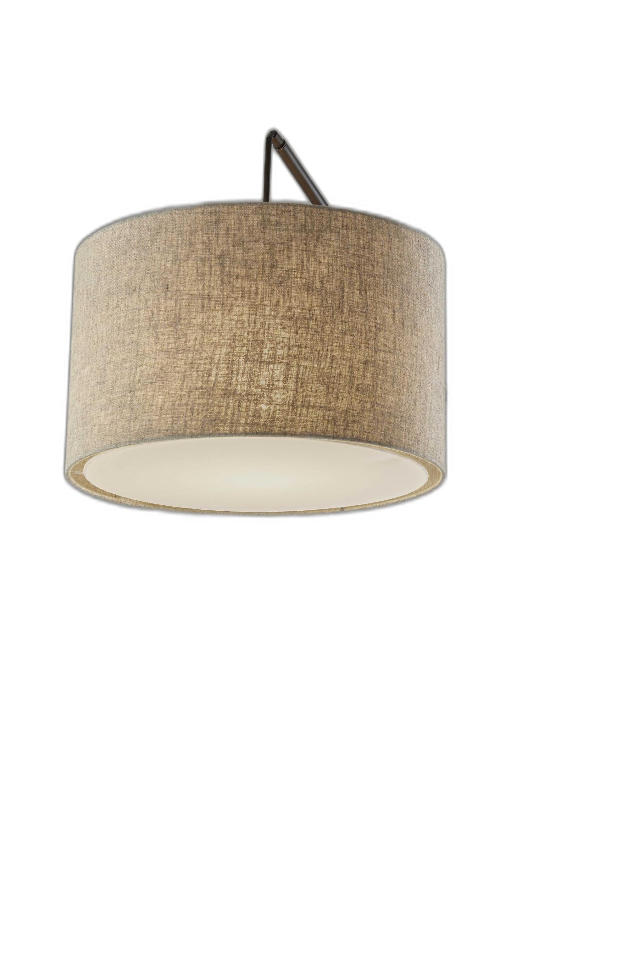 Black Swing Arm Floor Lamp With Beige Solid Color Drum Shade 77"