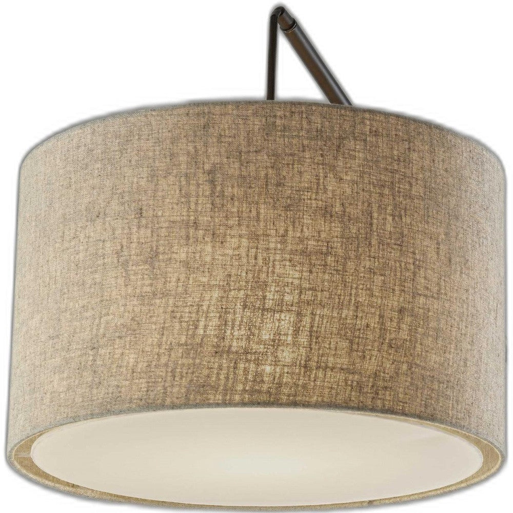 Black Swing Arm Floor Lamp With Beige Solid Color Drum Shade 77"