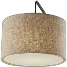 Black Swing Arm Floor Lamp With Beige Solid Color Drum Shade 77