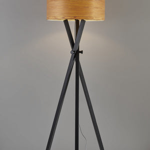 62" Black Tripod Floor Lamp With Brown Drum Shade