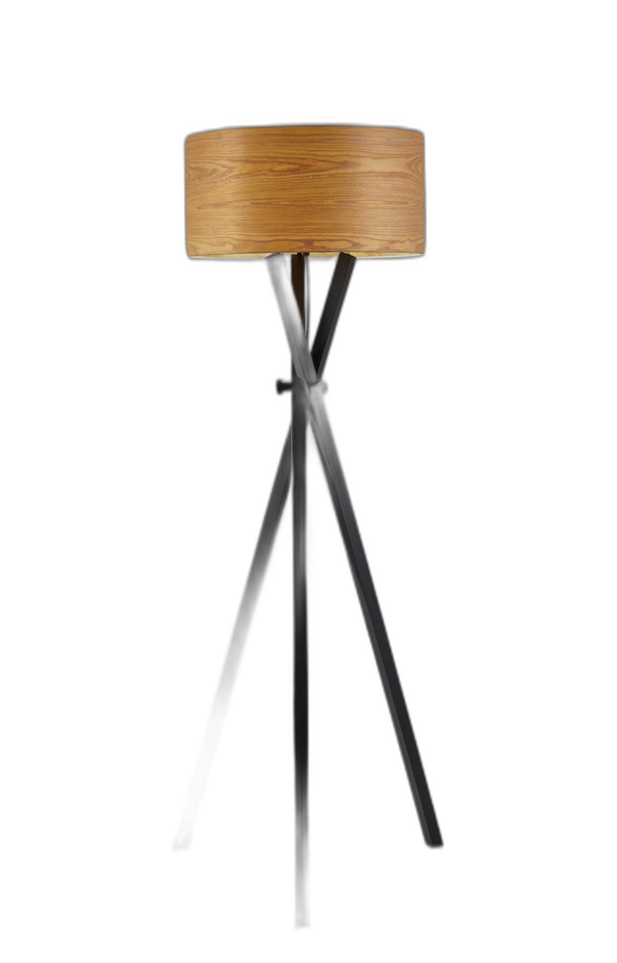 62" Black Tripod Floor Lamp With Brown Drum Shade