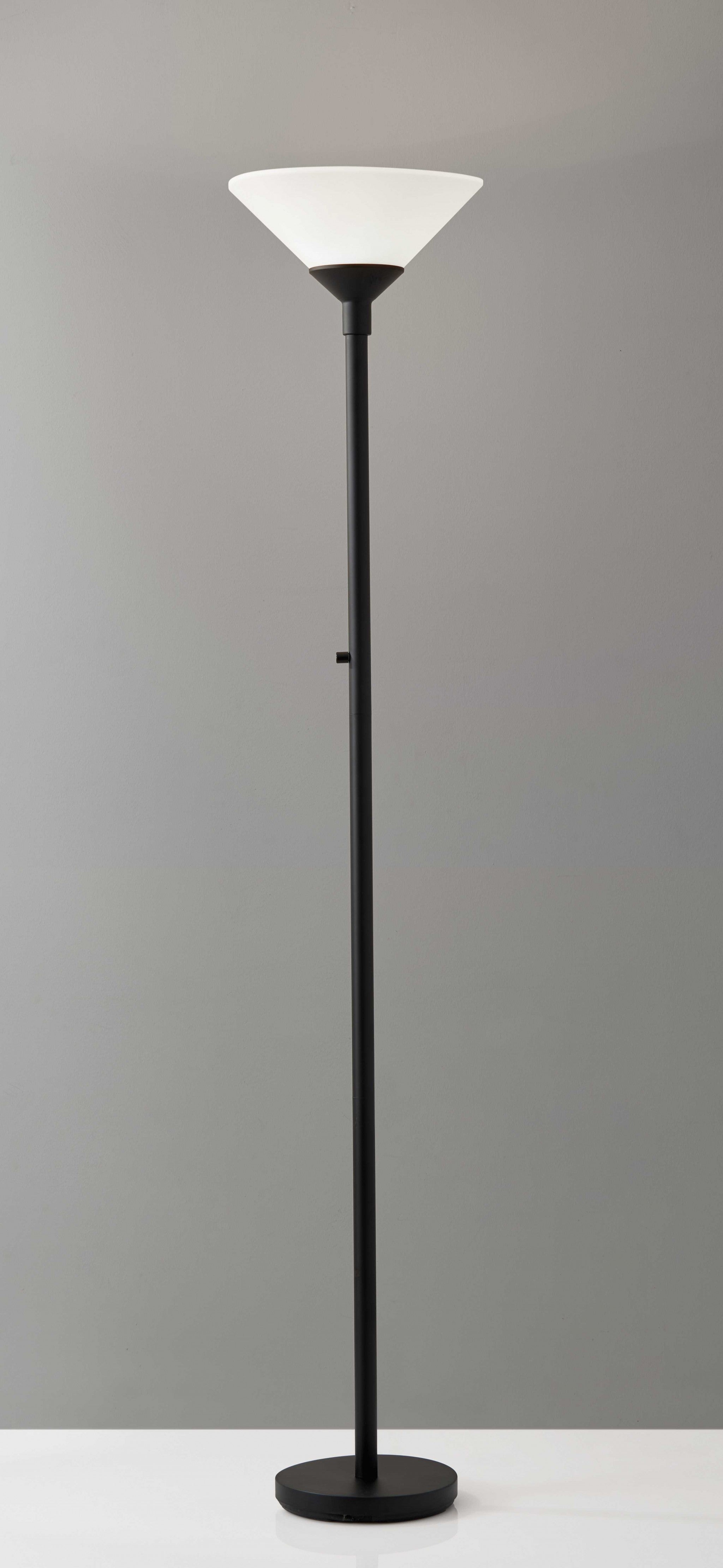 Black Torchiere Floor Lamp With White Cone Shade 73"