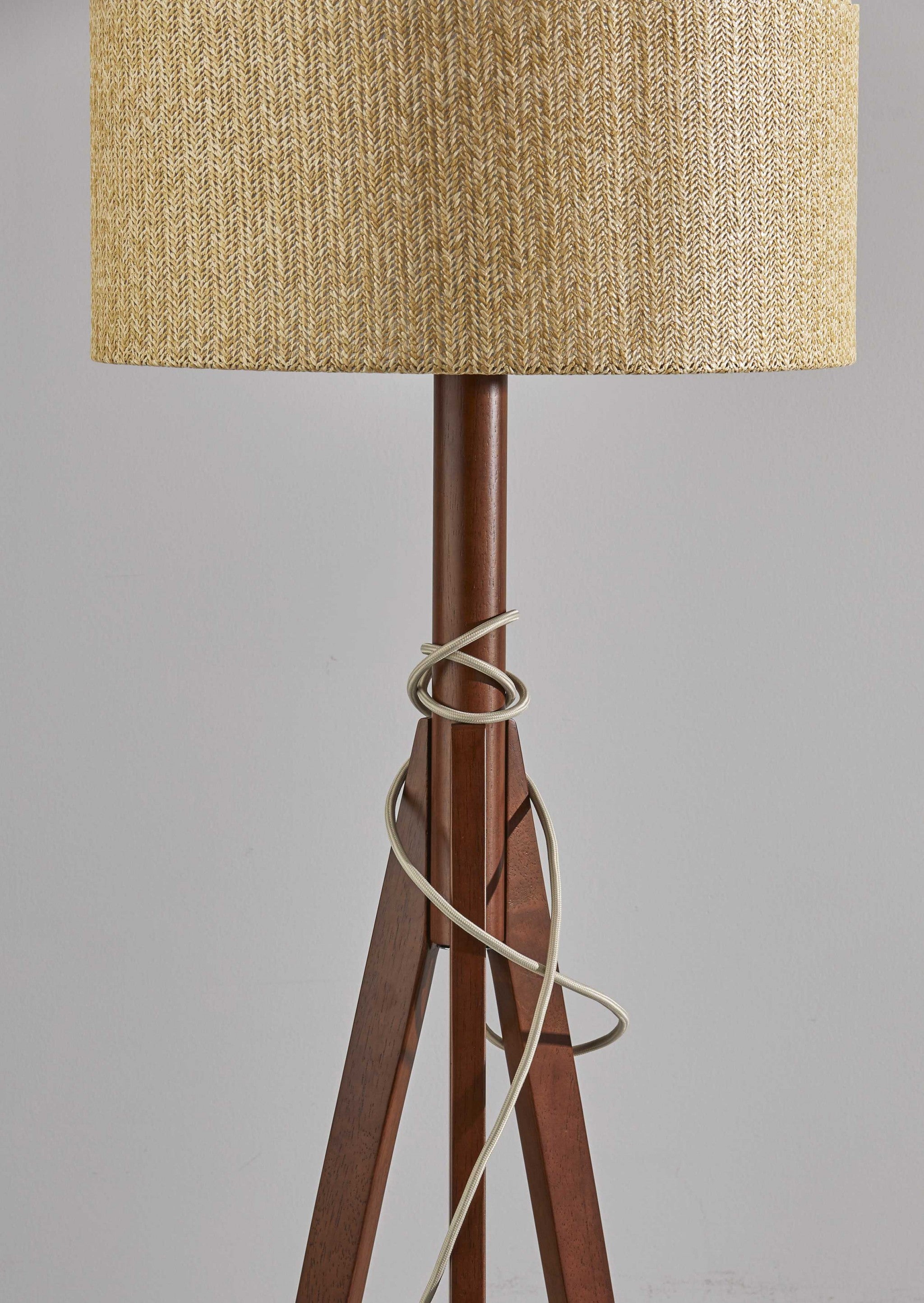 59" Solid Wood Tripod Floor Lamp With Gray Empire Shade