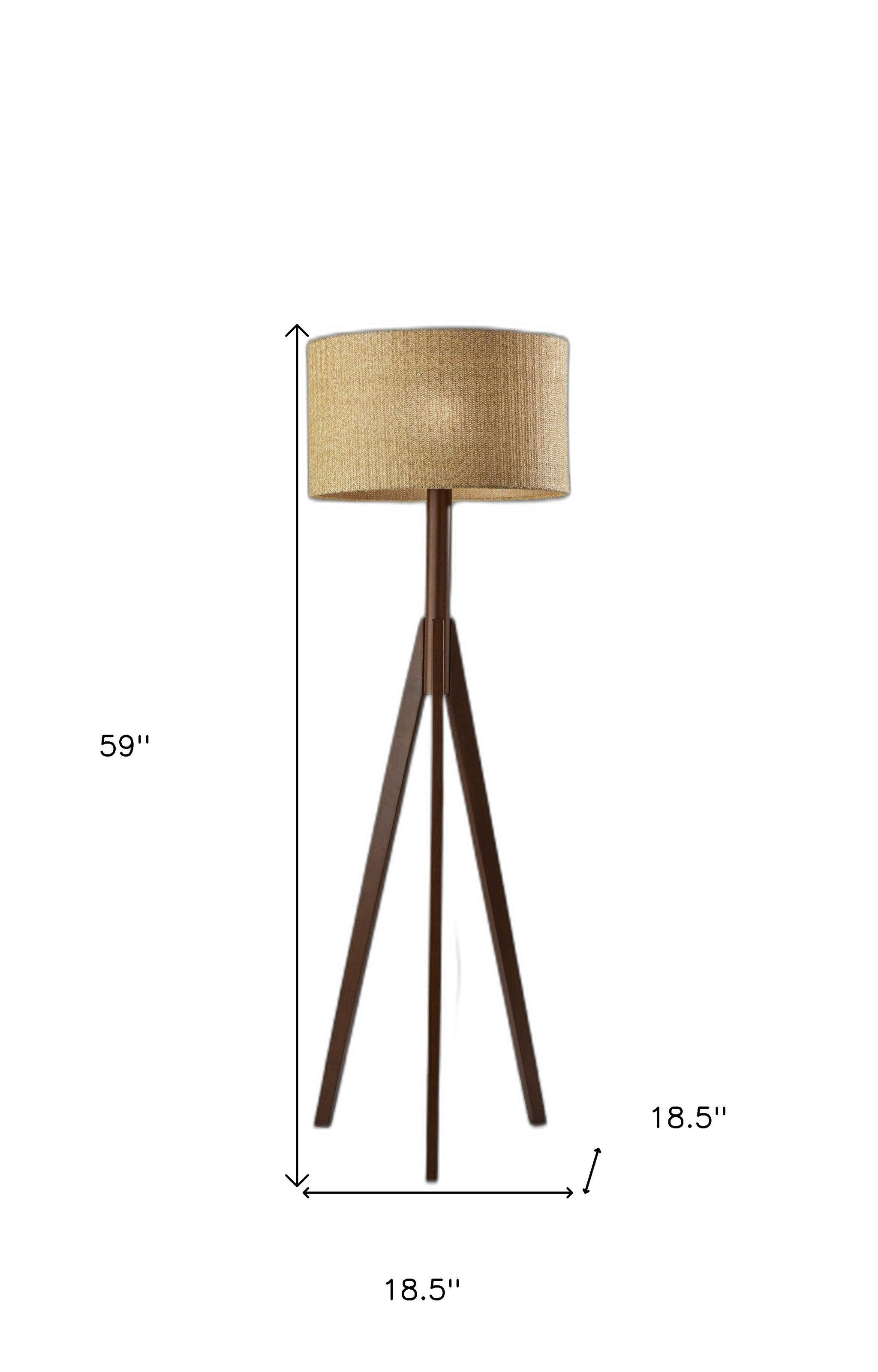 59" Solid Wood Tripod Floor Lamp With Gray Empire Shade