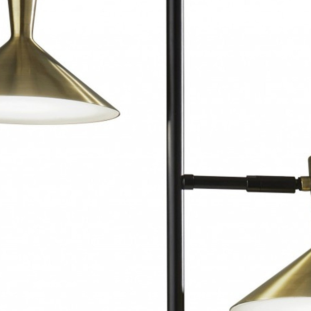 Black Two Light Led Light Changing Tree Floor Lamp With Gold Solid Color Cone Shade 65"