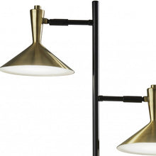 Black Two Light Led Light Changing Tree Floor Lamp With Gold Solid Color Cone Shade 65