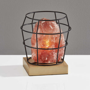 Himalayan Salt Table Lamp With Black Wire Basket