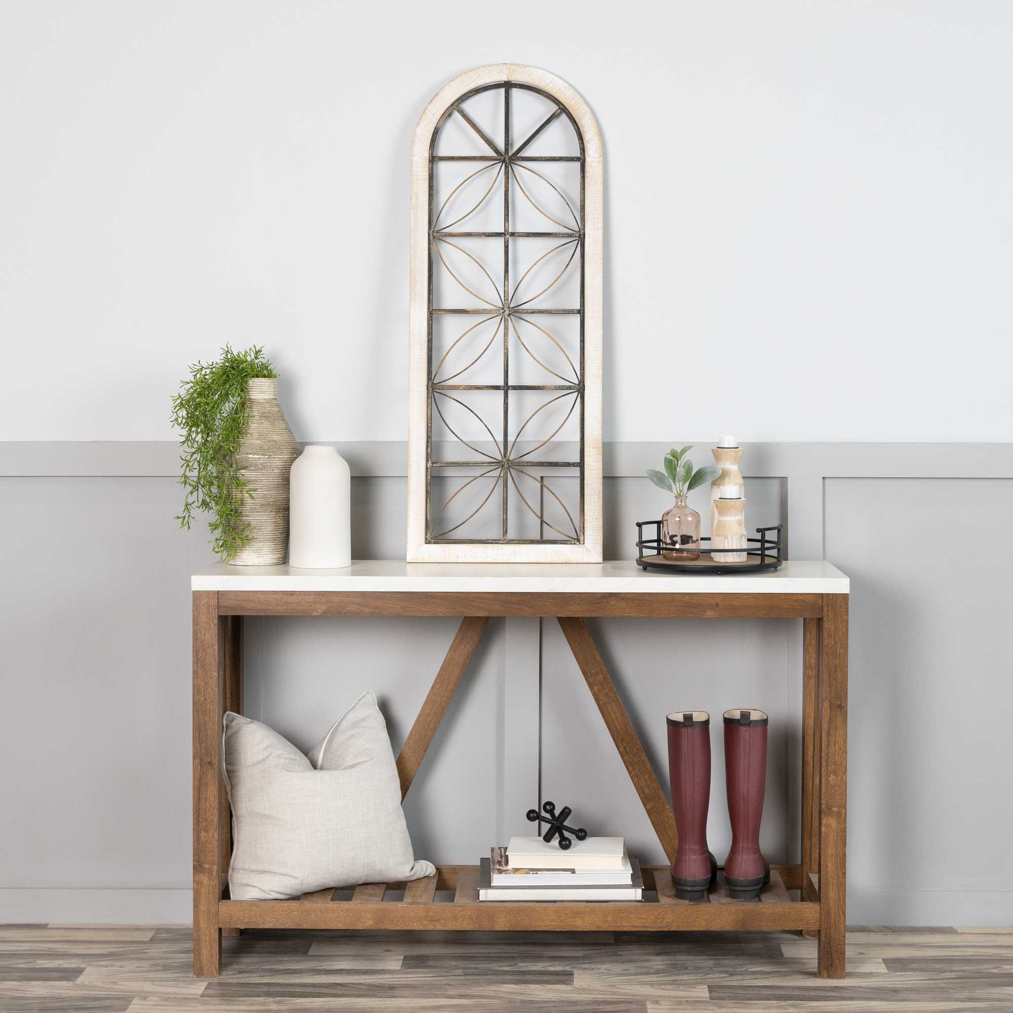 12 Round Metal Frame & Wood Tray