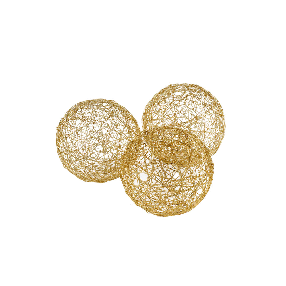 Gold Iron Wire Spheres Set Of 3 - 4" x 4" x 4"