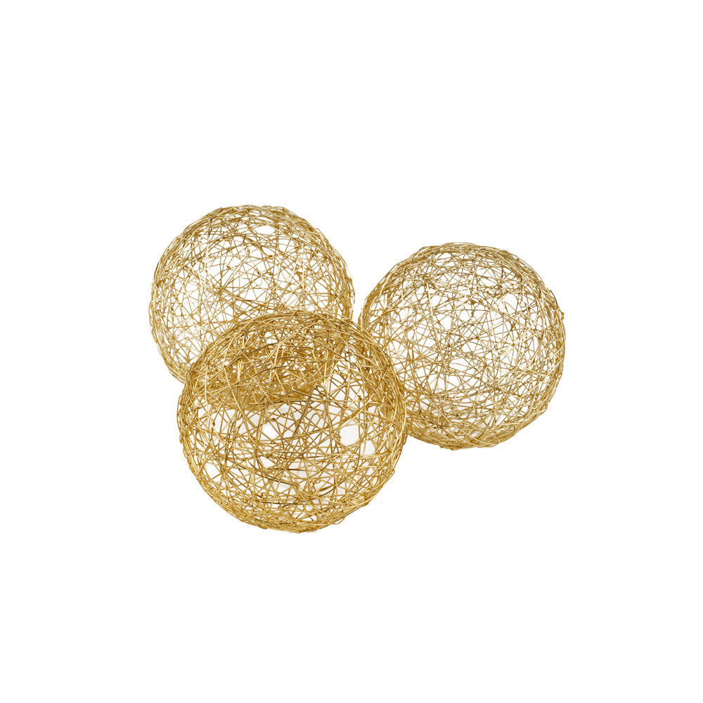 Gold Iron Wire Spheres Set Of 3 - 4" x 4" x 4"