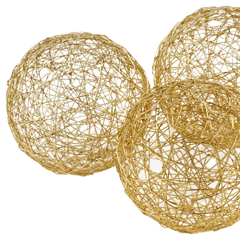 Gold Iron Wire Spheres Set Of 3 - 4" x 4" x 4"
