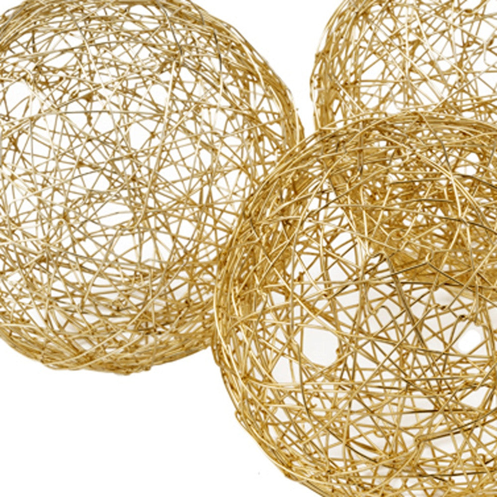 Gold Iron Wire Spheres Set Of 3 - 4" x 4" x 4"