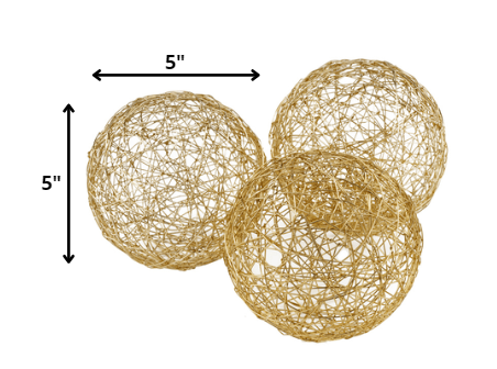 Gold Iron Wire Spheres Box Of 3 - 5" x 5" x 5"