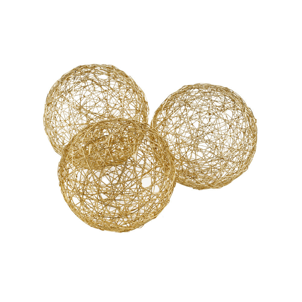 Gold Iron Wire Spheres Box Of 3 - 5" x 5" x 5"