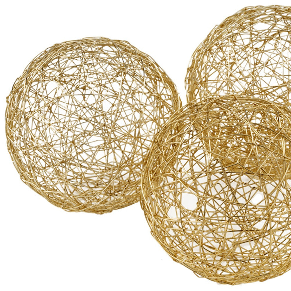Gold Iron Wire Spheres Box Of 3 - 5" x 5" x 5"