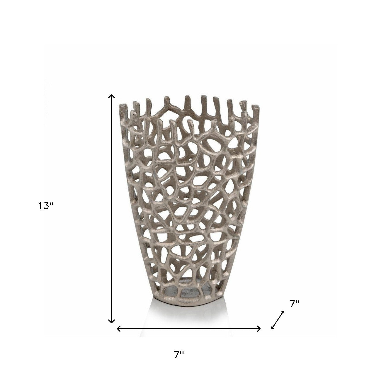 7" X 7" X 13" Silver Aluminum Branch Twig Small Table Vase