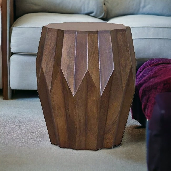 Boho Geo Brown Solid Wood End Or Side Table