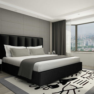 55 X 72 X 87 Black Velvet Upholstered Bed Queen