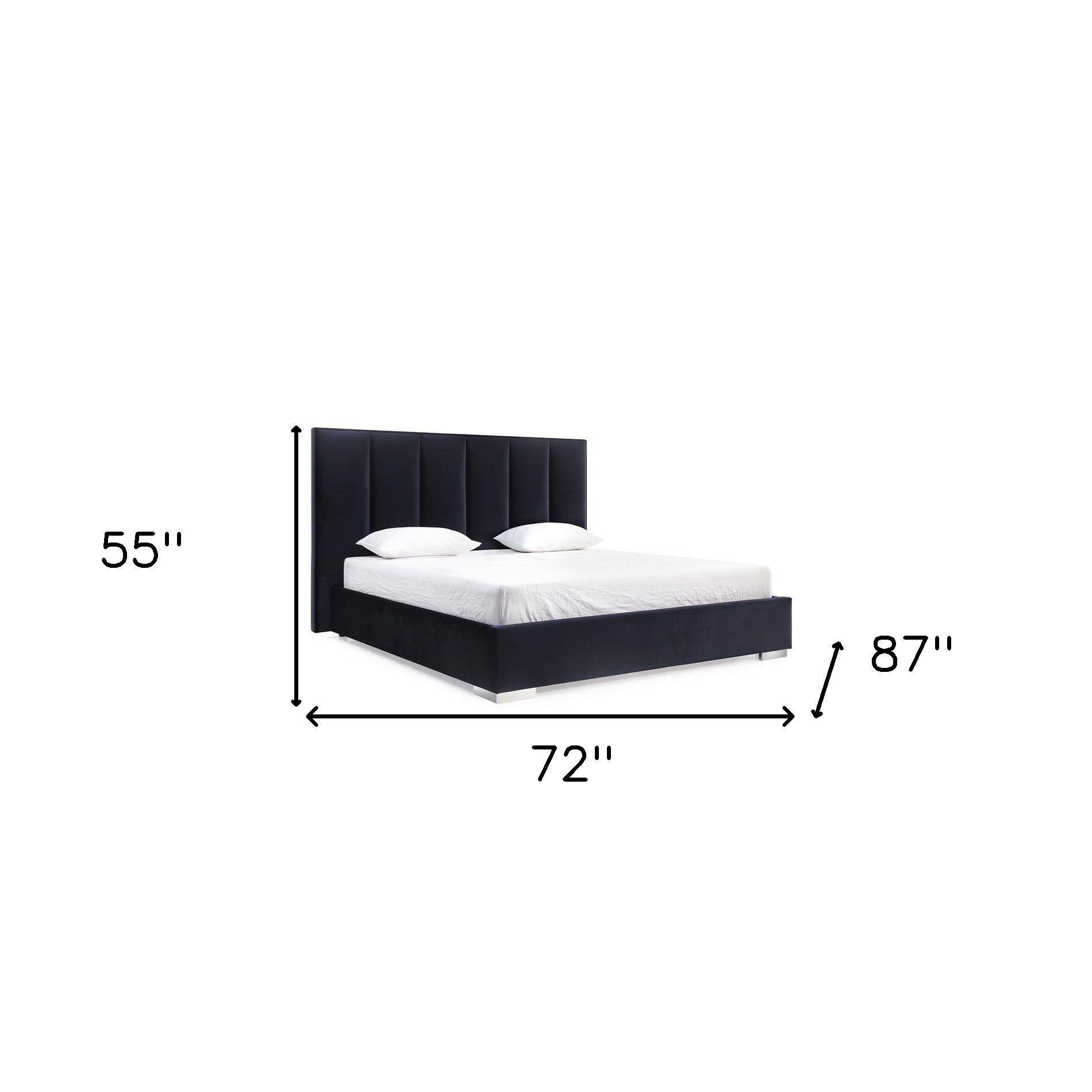 55 X 72 X 87 Black Velvet Upholstered Bed Queen