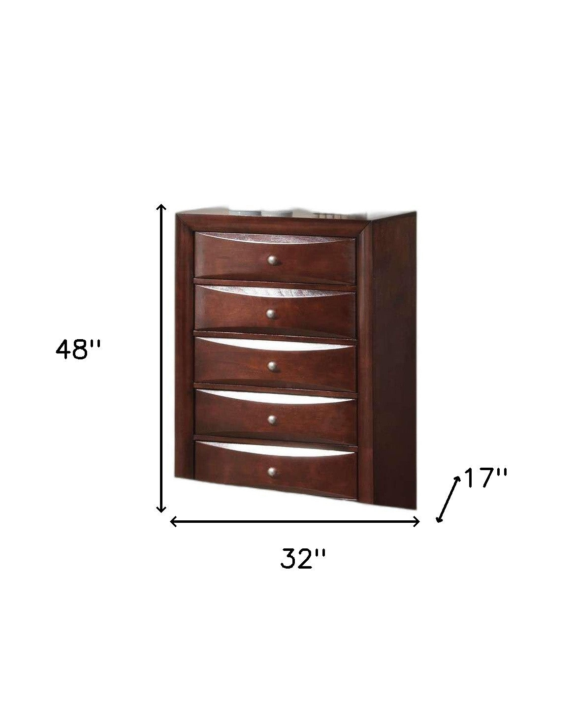 32" Espresso Solid Wood Five Drawer Standard Chest