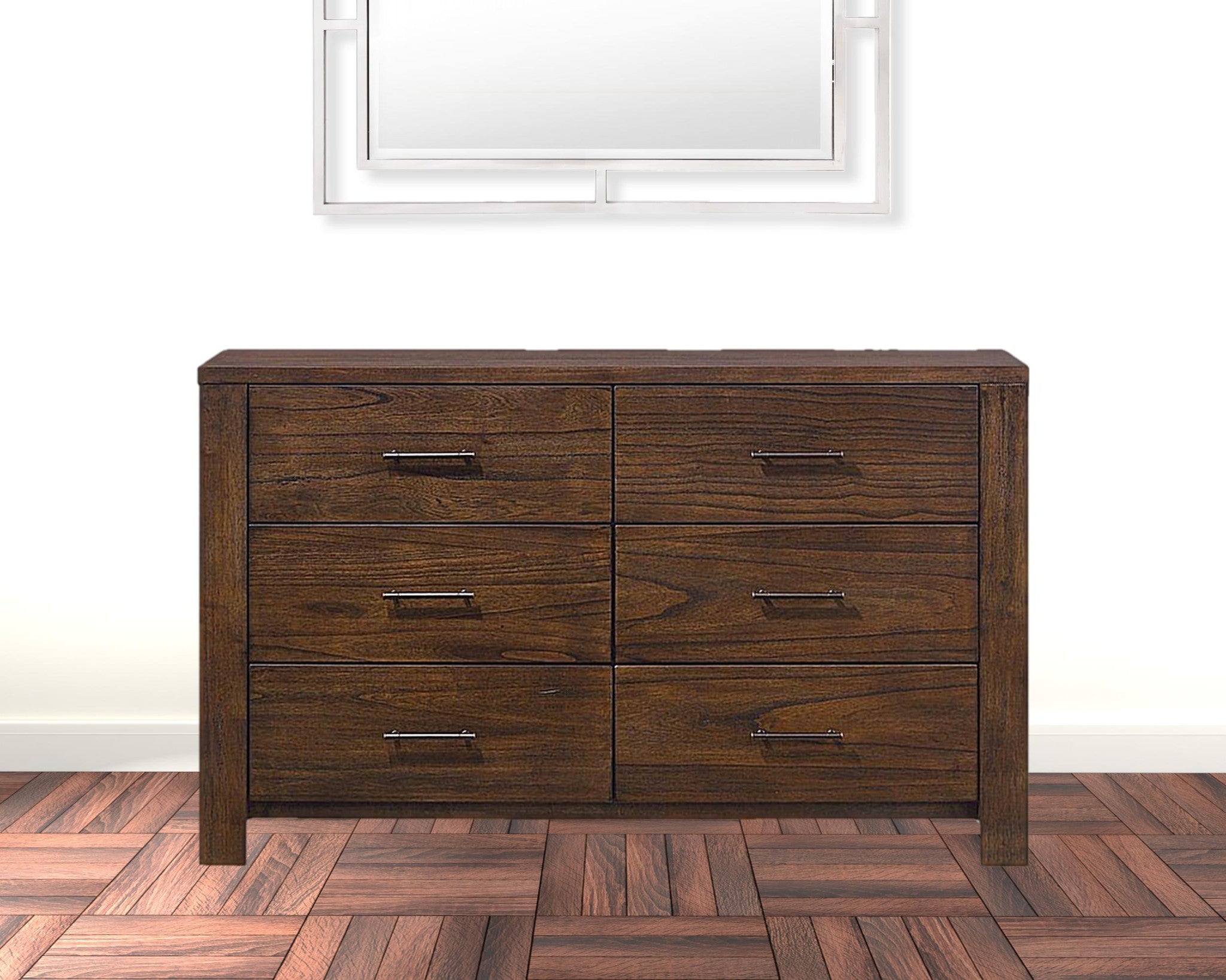 59" X 16" X 36" Oak Metal Dresser