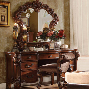 63" Brown Peninsula Vanity Desk With 7 Drawers