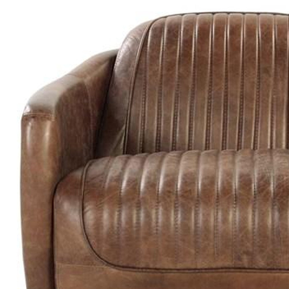 50" X 37" X 31" Retro Brown Leather Loveseat