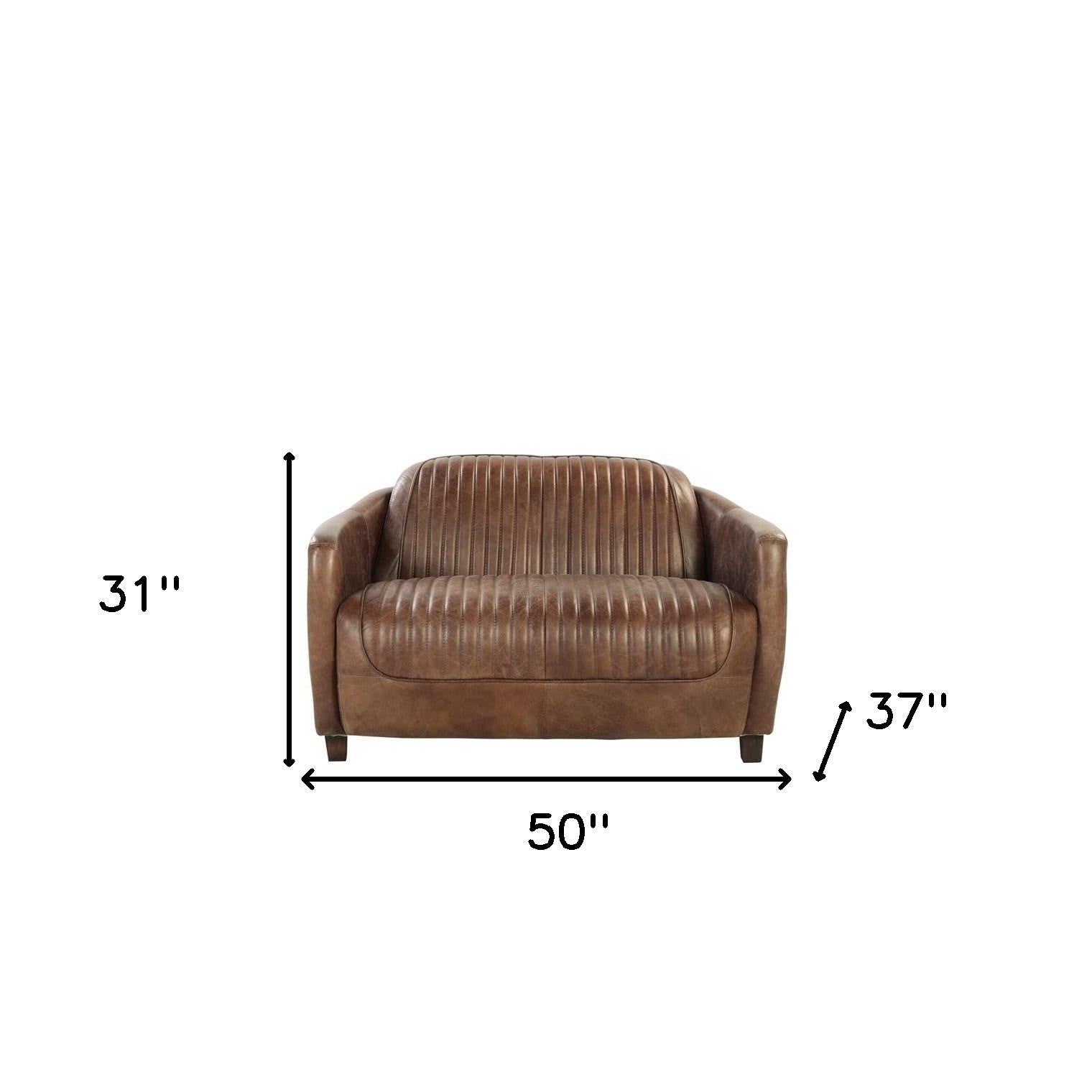 50" X 37" X 31" Retro Brown Leather Loveseat