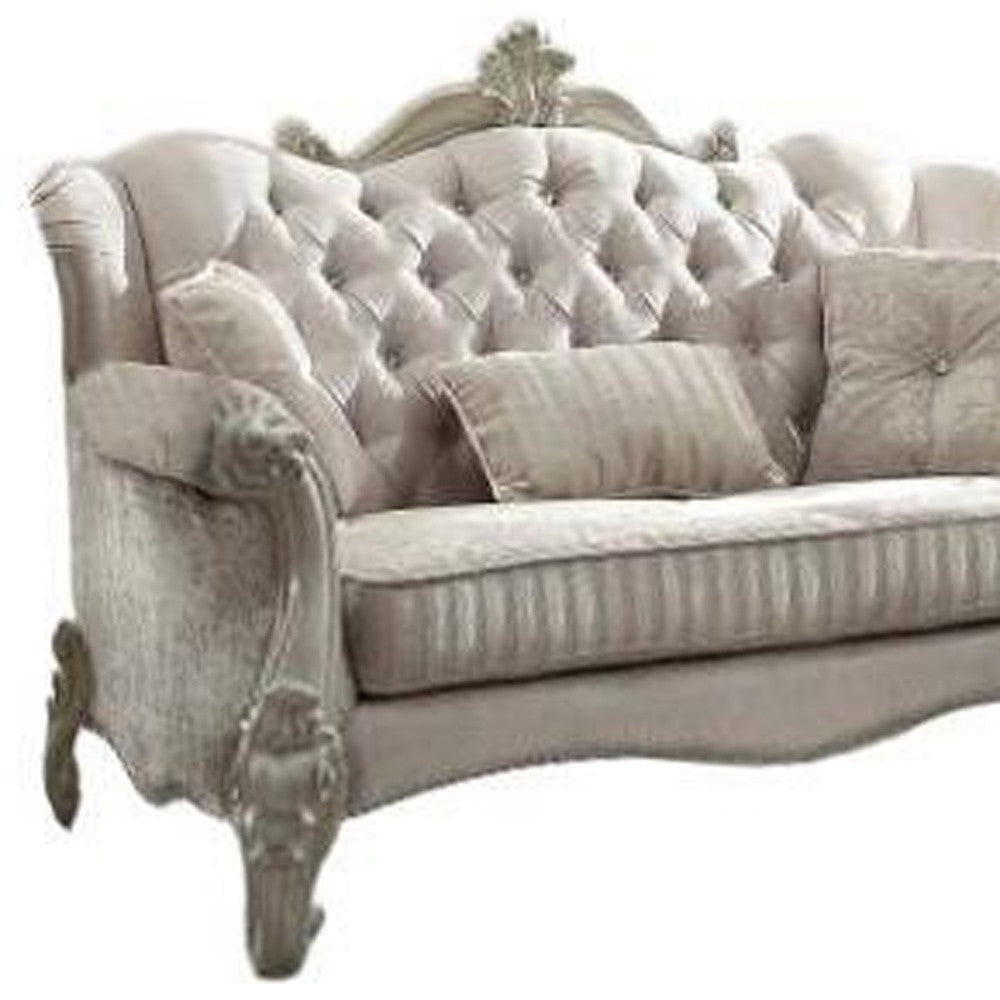 Ivory Velvet Loveseat W3 Pillows 69" X 43" X 45"