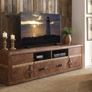 80" X 20" X 22" Retro Brown Leather Tv Stand