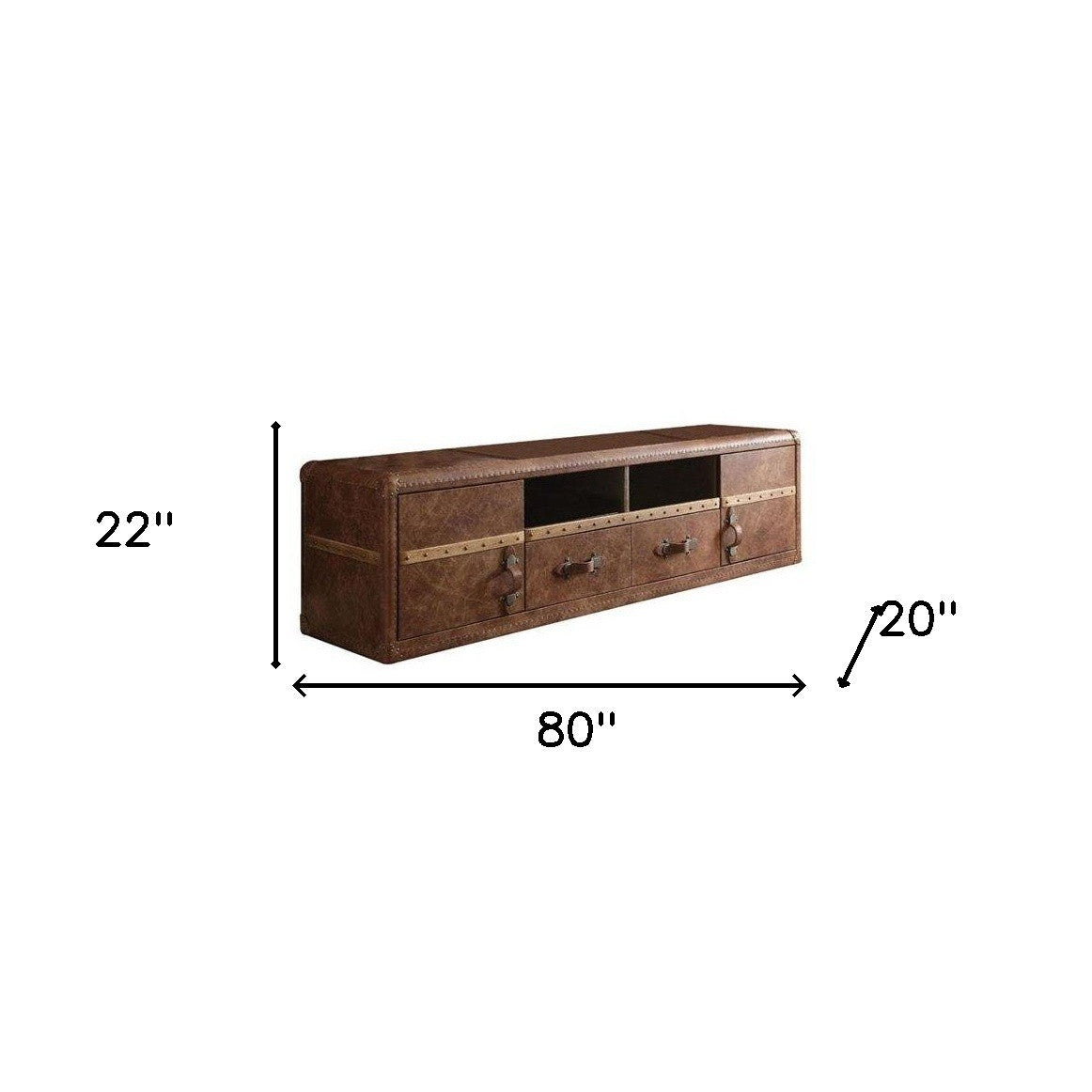 80" X 20" X 22" Retro Brown Leather Tv Stand