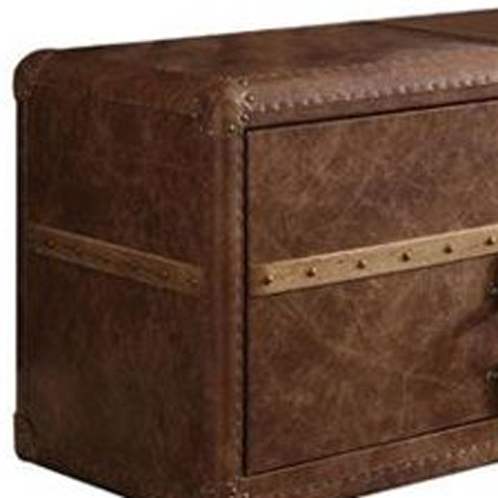 80" X 20" X 22" Retro Brown Leather Tv Stand