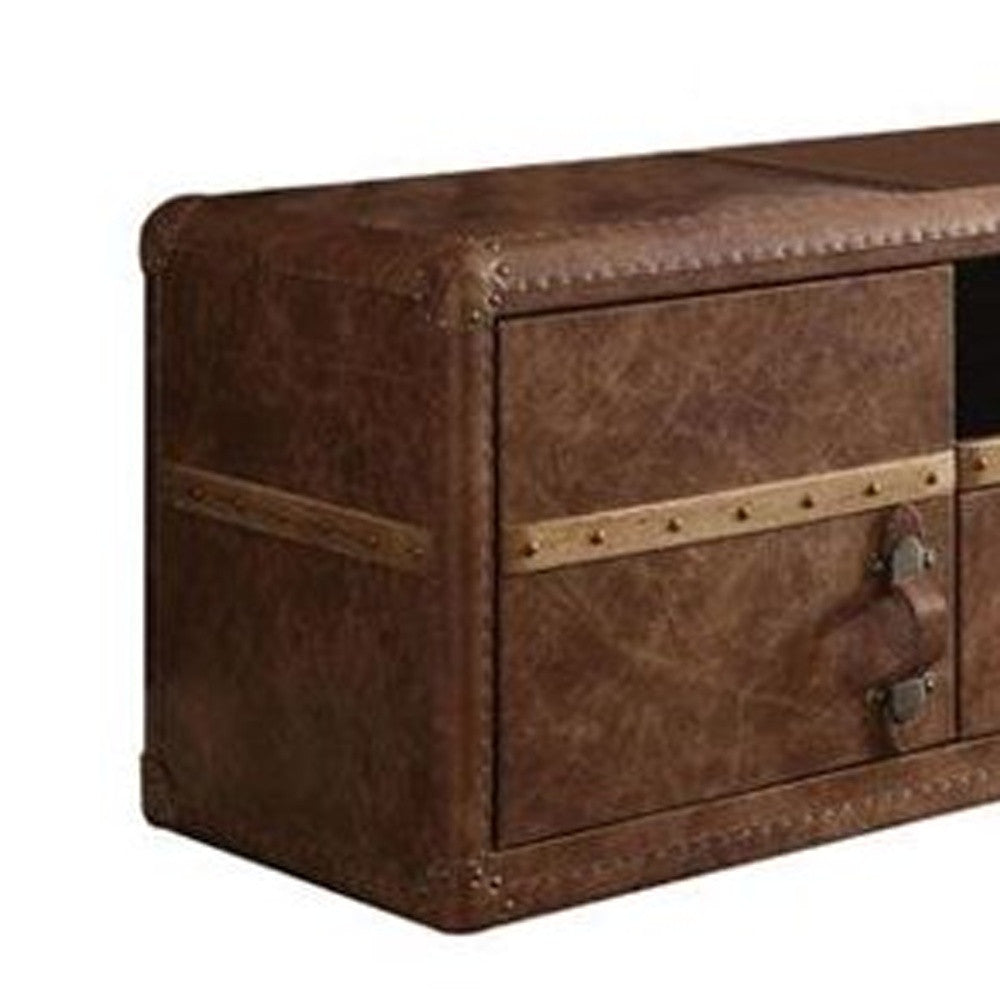 80" X 20" X 22" Retro Brown Leather Tv Stand